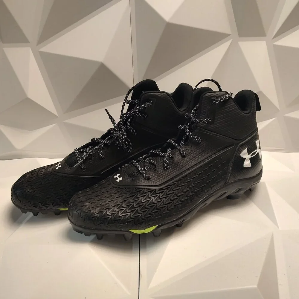 Under Armour Mens Football Cleat 16 Black White Shoe Lacrosse Spine Hammer - Picture 10 of 12